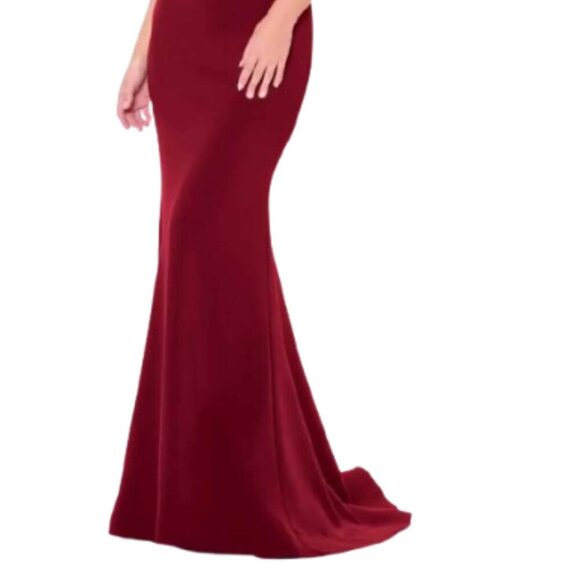 NWT Cameron Blake CB3233 Crepe Mother of the Bride Dress Bordeaux Size 14 - Picture 2 of 6